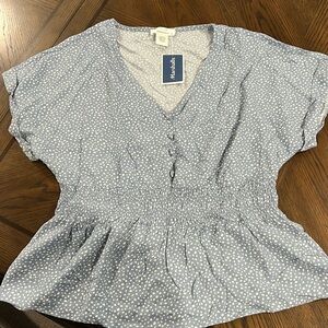 Blue and white peplum blouse